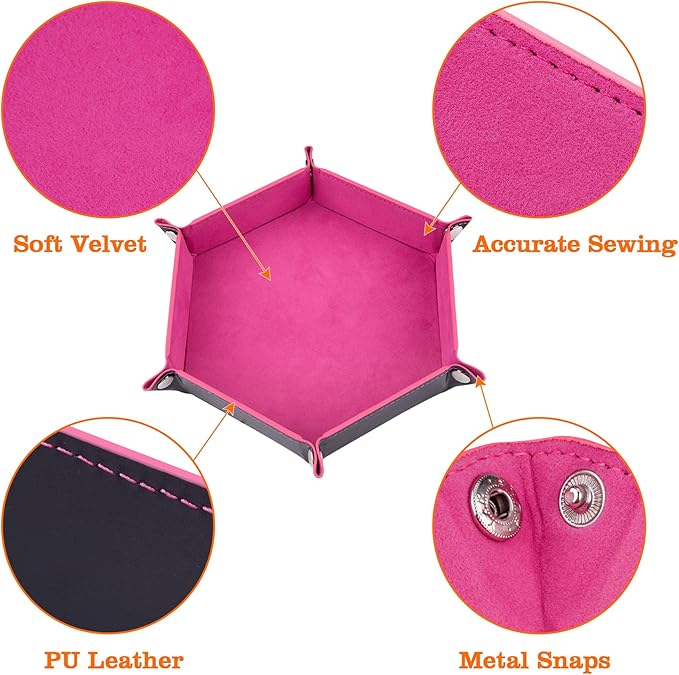 SIQUK 2 Pieces Dice Tray PU Leather Dice Folding Hexagon Tray Dice Holder for Dice Games Like RPG, DND and Other Table Games (Pink, Gray)
