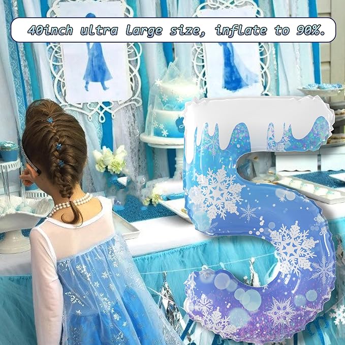 40 Inch Frozen Balloon Number 5 Birthday Balloons Decorations for Girls Birthday Snowflake Themed Party Supplies Winter Party Decorations (Blue Snowflake, number 5)
