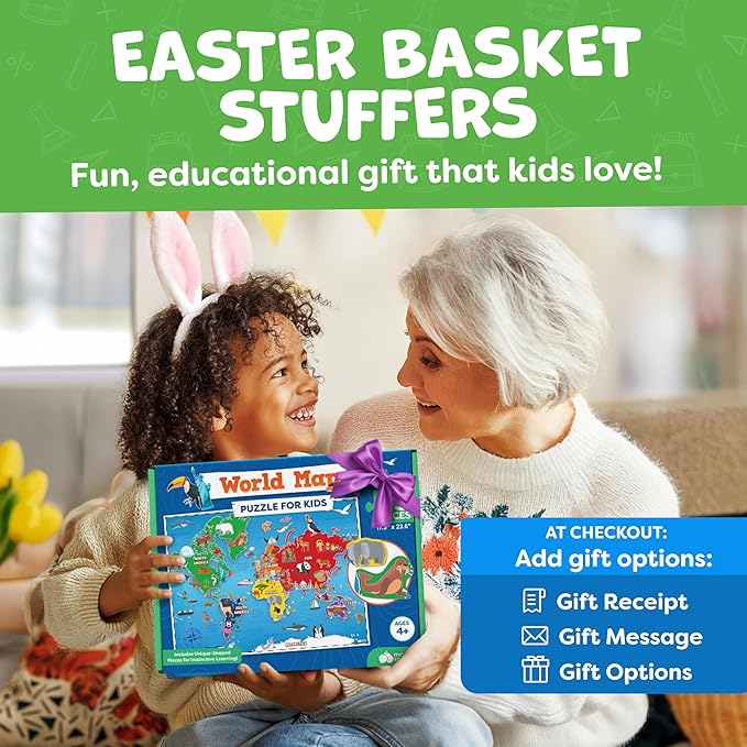 World Map Puzzle for Kids - 75 Piece - World Puzzles with Continents - Childrens Jigsaw Geography Puzzles for Kids Ages 4-8, 5, 6, 7, 8-10 Year Olds - Globe Atlas Puzzle Maps Learning Games Gifts