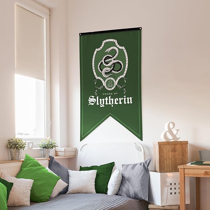 Conquest Journals Harry Potter Slytherin Crest Banner, 30'' x 50'' Extra Large Flag, 300D Oxford Cloth, Banners for Birthday Parties, Party Supplies, Dorm Decorations, Wall Decor, Officially Licensed