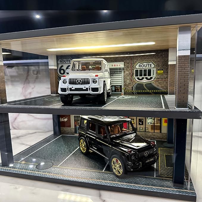1:24 Die-cast car Model Display case with USB Lights. Alloy Car Collectibles Scene Parking Lot. Sports car Diorama Garage for Lego Speed