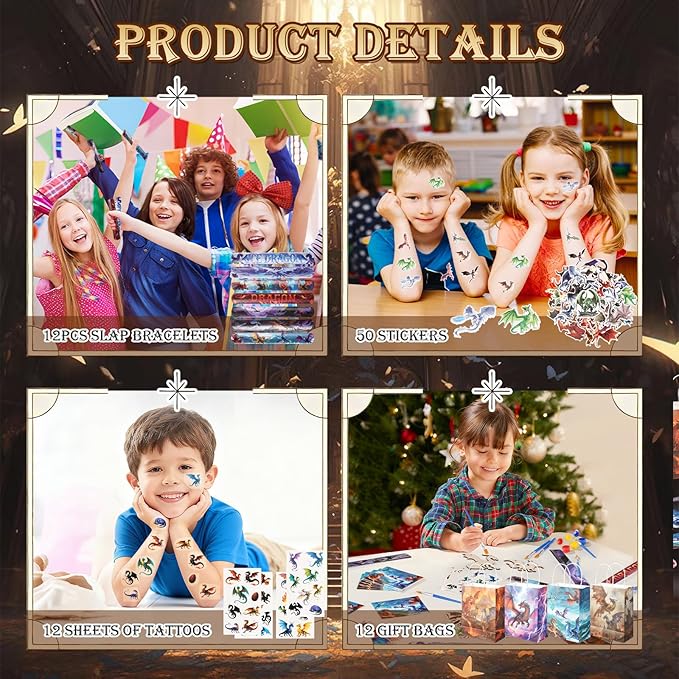 Vanblue 122Pcs Dragon Party Favors Dragon Birthday Party Decorations Goodie Bags Stuffers Fillers Gift Bags for Birthday, Themed Party Supplies Classroom Rewards Gifts for Boy Girls