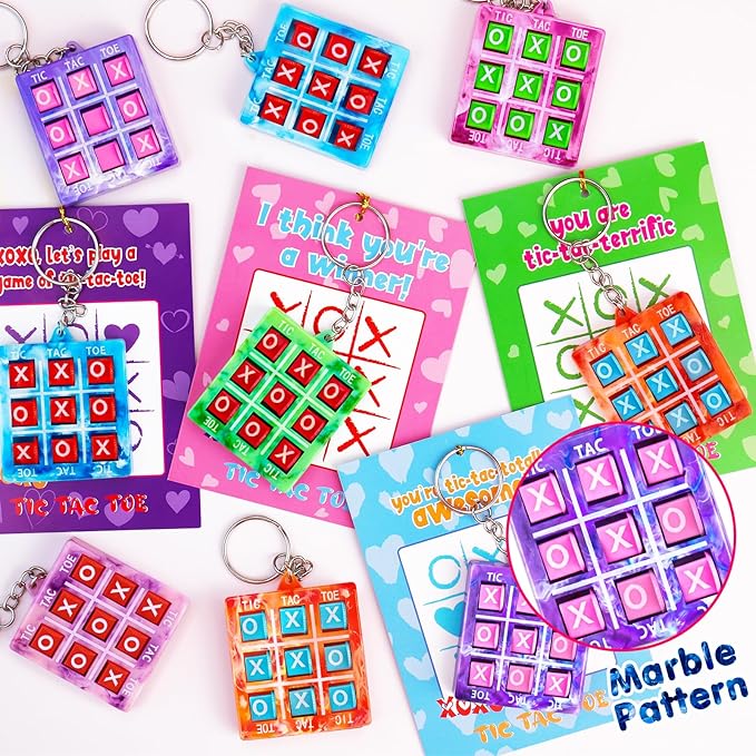 26PCS Tic Tac Toe Game Keychains Valentines Day Gifts for Kids School Classroom Valentine Exchange Cards for Toddlers Boys Girls Class Valentine’s Day Gift Party Favors Treat Goodie Bag Stuffers Bulk