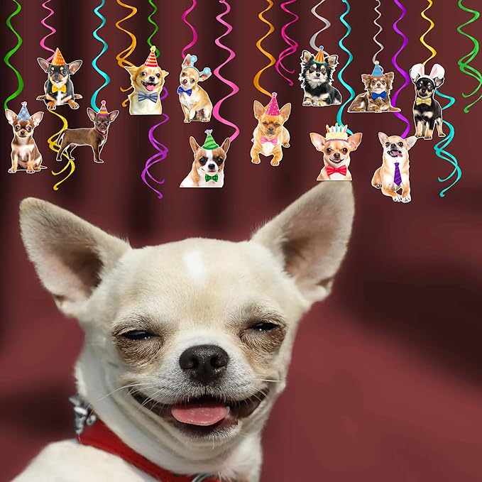 Chihuahua Party Hanging Swirls 20Pcs Chihuahua Dog Birthday Party Decorations Dog Themed Hanging Streamers Decor Chihuahua Party Ceiling Swirls for Puppy Party Hanging Supplies