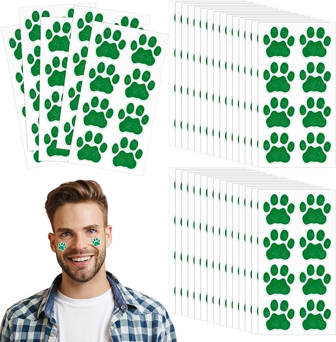 120 Pairs Green Eye Black Bulk Tiger Paw Football Stickers Sport Glitter Eyeblack Sticker Team Spirit Accessories for University College Game Day Sports Fans Themed Party Supplies