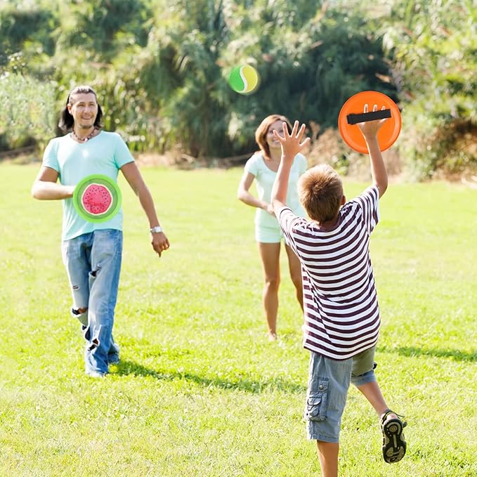 Toss and Catch Ball Game Set - Fruit Design Catch Game for Kids Adults Beach Yard Lawn Outdoor Indoor 6 Sticky Paddles 3 Balls and 1 Storage Bag
