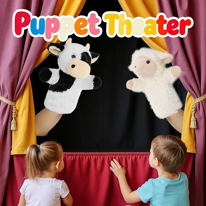 Soft Animal Puppet Speech Therapy Tool Preschool Classroom Supply Interactive Story Time Educational Stuffed Farm Animal Cow Hand Puppet