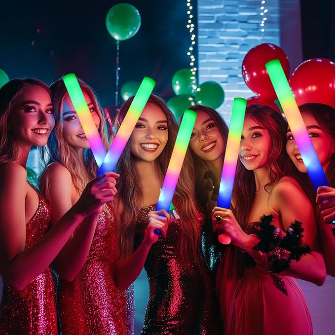 36 Pcs LED Foam Glow Sticks Bulk,Glow in The Dark Party Supplies，Foam Light Up Sticks 3 Modes of Color Flashing for Birthday,Wedding,Raves,Carnival,Halloween Christmas,New Year,Concert