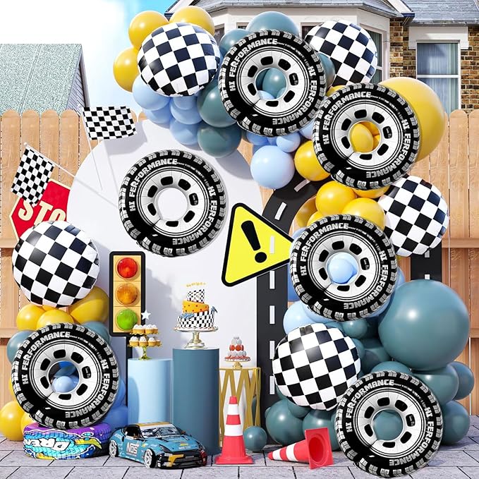 30 Inch Wheel Balloons, Race Car Tire Balloons, Racing Cars Wheels Theme Birthday Party Decorations Supplies for Men and Boys 6Pcs