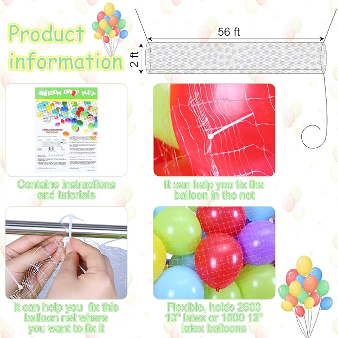 Haull Balloon Drop Net for Ceiling Release Wedding Birthday Balloon Drop Net for New Year's Celebration Baby Shower Graduation Decoration Party Supplies(55 x 6.6 ft)