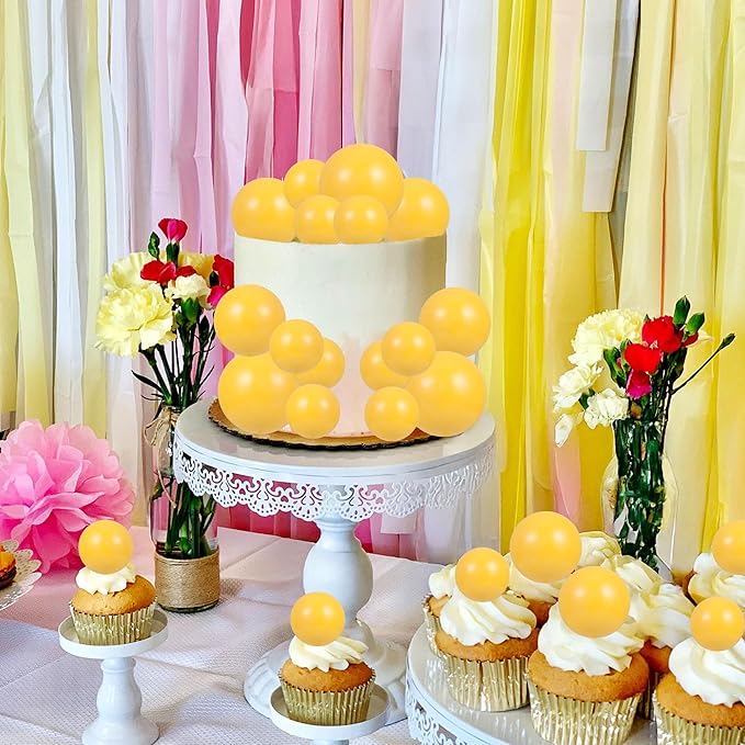 Gyufise 30Pcs Balls Cake Topper Foam Ball Cake Picks Mini Balloon Cupcake Insert Bubble Balls DIY Decoration for Baby Shower Wedding Anniversary Kids Birthday Party Cake Decorations Yellow