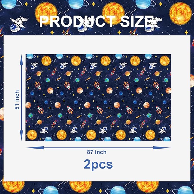 Egami 2pcs Space Tablecloth for Outer Space Decorations, 87 x 51 inches, Solar System Birthday Party Supplies