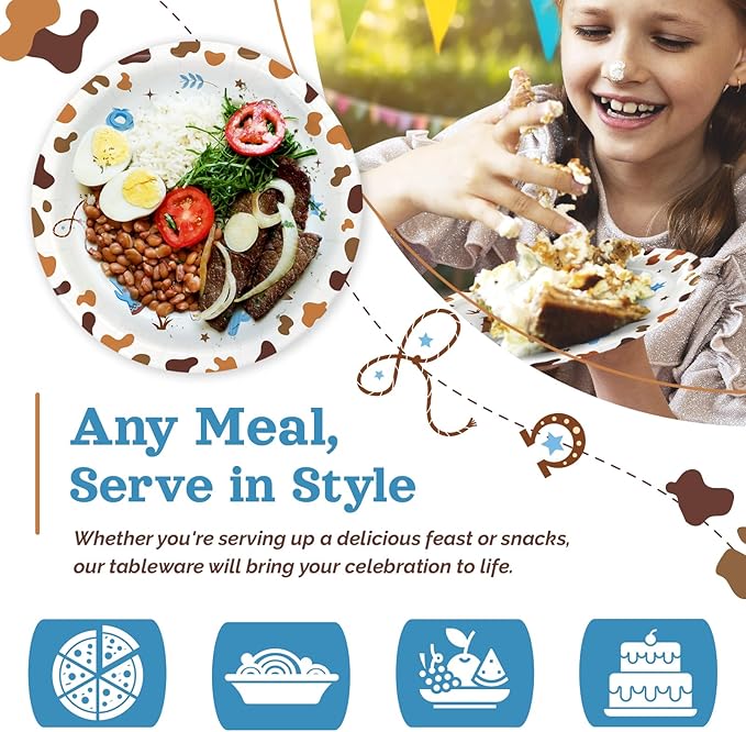 My First Rodeo Birthday Party Decorations, 120Pcs Cowboy 1st Rodeo Themed Party Supplies Disposable and Western Tableware Includes Paper Plates, Napkins, Cups and Straws | Serves 24