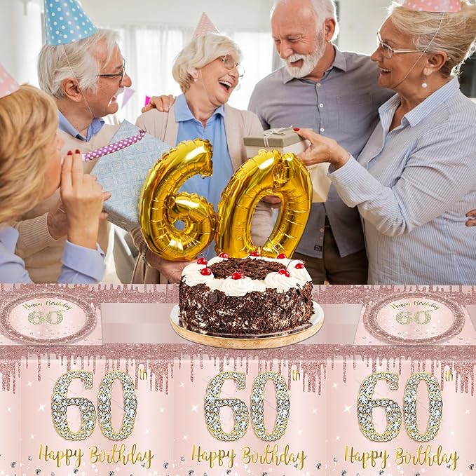 41Pcs 60th Birthday Decorations - Rose Gold Party Supplies Include Plates, Napkins and Tablecloth for Sweet Sixty Celebration