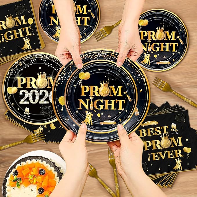 179Pcs Prom Decorations for Party 2026 Prom Plates and Napkins 2026 Prom 2026 Decorations Prom Party Supplies with Prom Night Banner