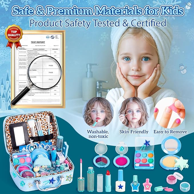 Kids Makeup Set for Girls Toys, 34Pcs Washable Princess Make Up Kit w/ Dress Up Accessories, Christmas Birthday Princess Gifts Toys for Girls Kids Toddlers Age 3 4 5 6 7 8 9 10 11 12