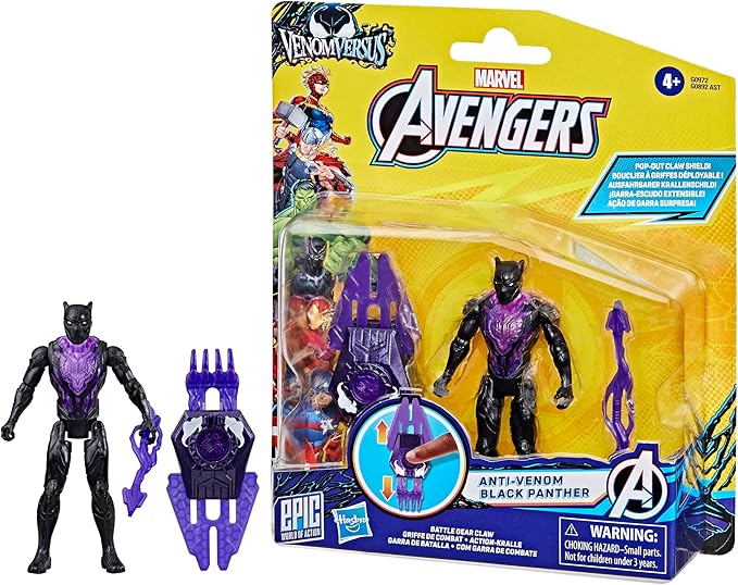 Marvel Avengers VenomVersus Epic World of Action Anti-Venom Black Panther Figure with Battle Gear Accessories, 4-Inch (10 cm) Super Hero Toys, 4+