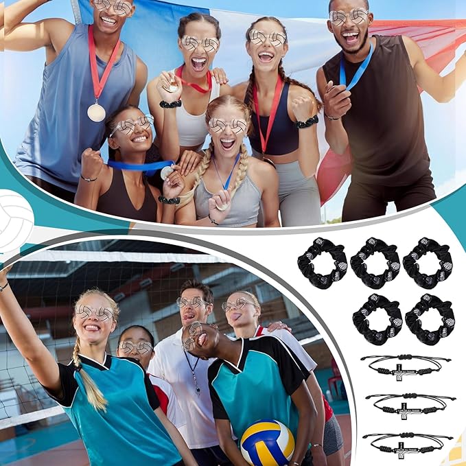 150 Pcs/20 Sets Volleyball Team Gifts for Girls - Volleyball Senior Night Gifts with Scrunchies Makeup Bags Sunglasses Bracelets Stickers Sport Birthday Party Favors for Girls