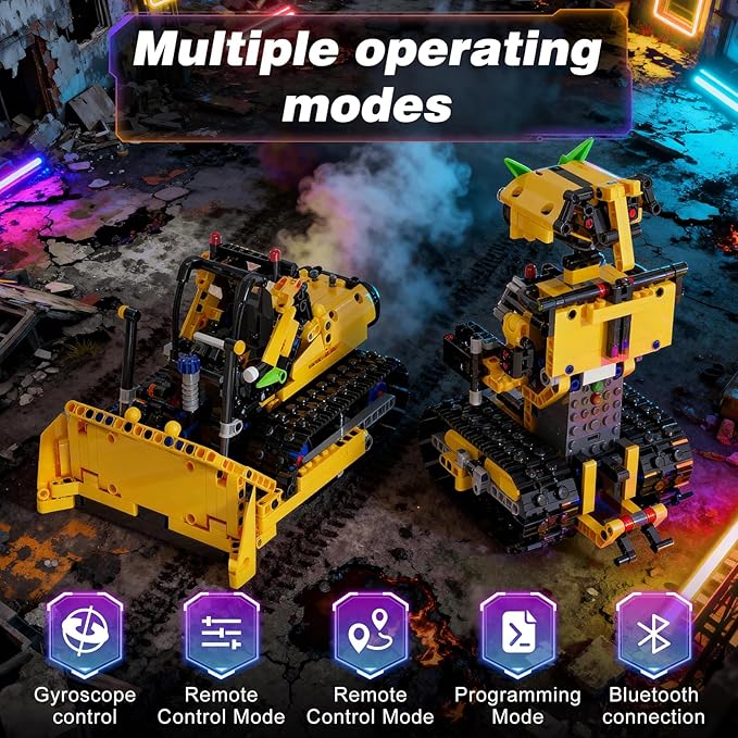 2-in-1 Build a Robot Kit, Remote & APP Controlled Robotic Building Blocks Toys STEM Projects for Kids Ages 8 9 10 11 12 13 14,Chirstmas Birthday Gift for Boys (RC Bulldozer)