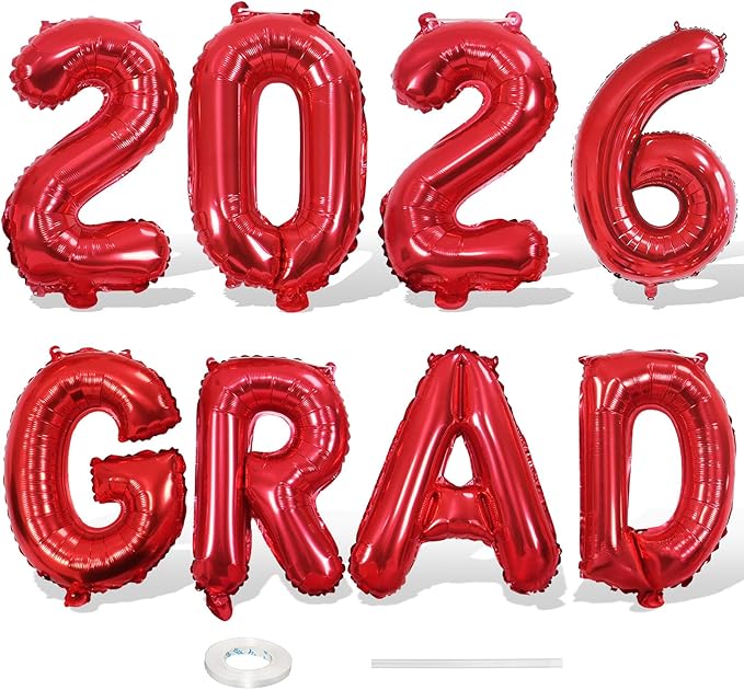 2026 Congratulations Grad Balloons, 16 Inch Red 2026 GRAD Foil Balloons Banner Sign Sign for for Graduation Decorations 2026, College High School Class of 2026 Graduate Congrats Party Decor Supplies