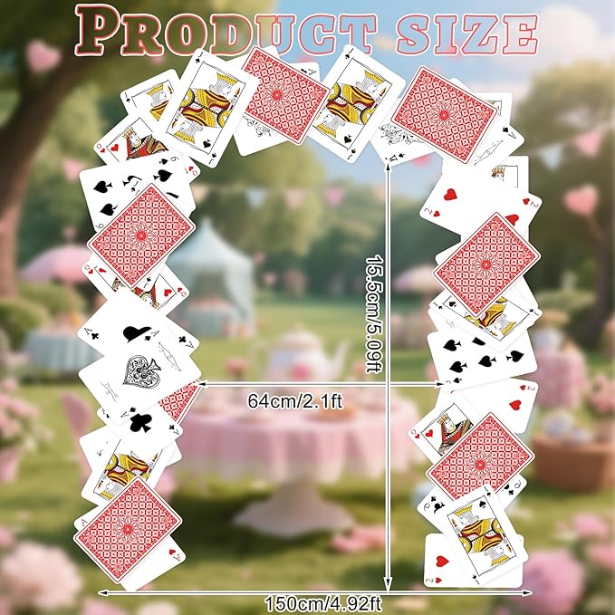 Preboun Wonderland Tea Party Decoration 6.56 x 4.9 ft Classic Poker Cards Door Banner Wonderland Garland Photo Props Background for Birthday Baby Shower Tea Party Supplies