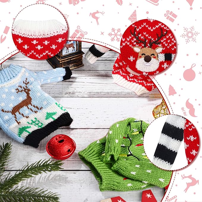 Aoriher 3 Pcs Christmas Doll Clothes Christmas Accessories Outfit Small Sweater Set Knitted Clothing Elk Xmas Santa Tree Snowflake Xmas Doll Accessories(Fresh Style)