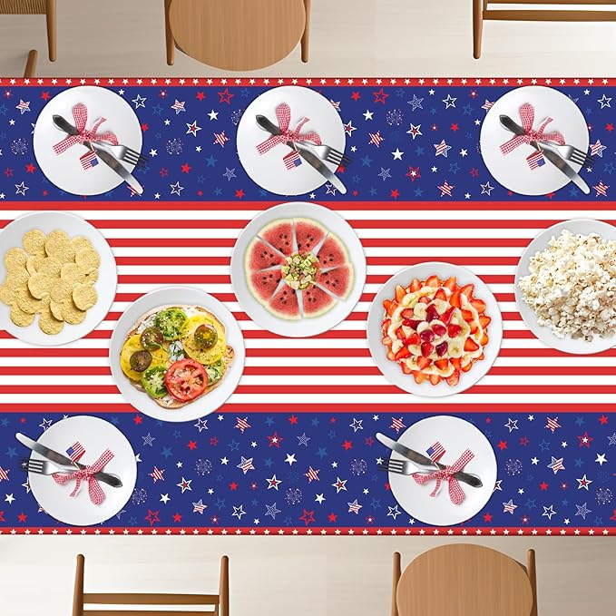 4 Pack Patriotic Tablecloth 4th of July Tablecloth Patriotic Decorations American Flag Party Table Cloth Patriotic Themed Party Supplies Memorial Party Decorations 86 x 51 in