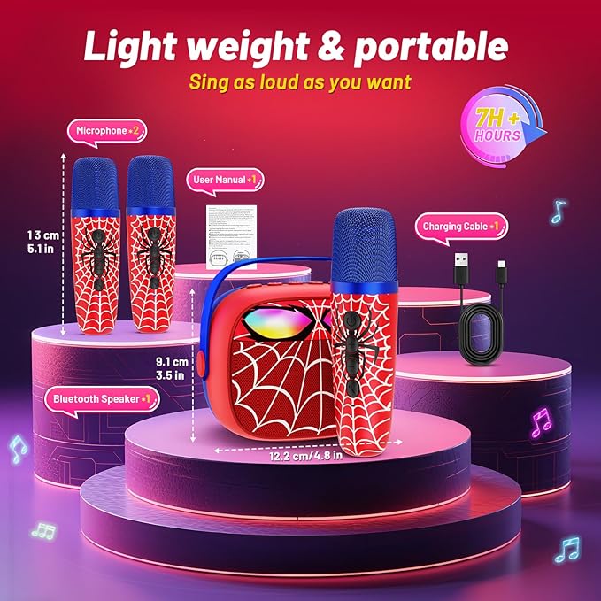 Mini Karaoke Machine for Kids Ages 3-12: Portable Bluetooth Speaker with 2 Wireless Microphone, LED Light Show for Kids 3 4 5 6 7 8 9 10 Year Old Boys Girls Toys Easter Birthday Gifts Toddler