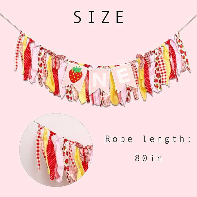 Strawberry First Birthday High Chair Banner - Sweet Berry 1st Birthday Party Decoration Supplies Highchair Banner, Strawberry Sign Anniversary Party Celebration Party Photo Props Banner
