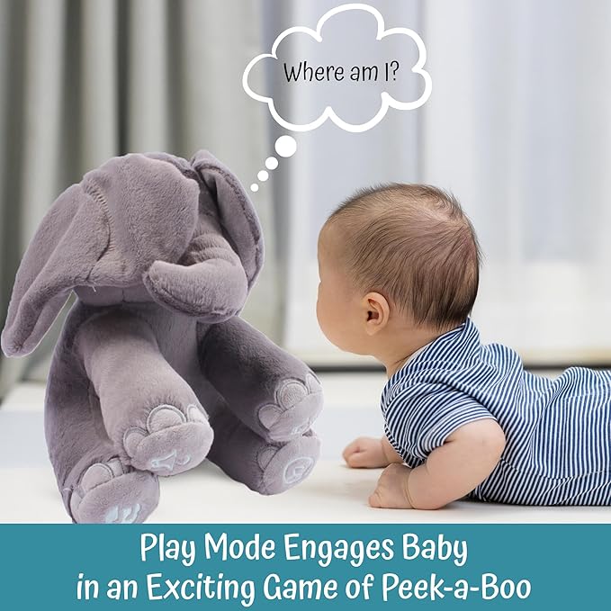 Dimple Emery Peek A Boo Elephant Toy, Interactive Singing Stuffed Elephant Plush with Moving Ears, Musical Stuffed Animal for Babies and Toddlers, Adorable Baby Toy - Adorable Gift for Grandchild