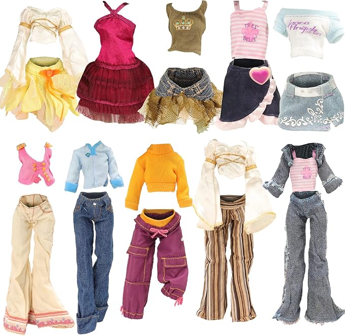 BARWA 6 Sets Doll Clothes and 6 Shoes for 11 inch Monster Girl Doll Aessories Fashion Outfits Casual Tops Pants