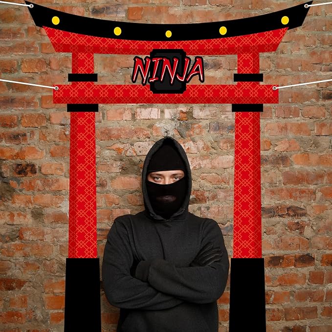 Ninja Birthday Party Decorations Door Banner Party Supplies Kidz Ninja Themed Door Hanging Warrior Theme Backdrop Banner for Kids Boys Girl Karate Birthday Decor