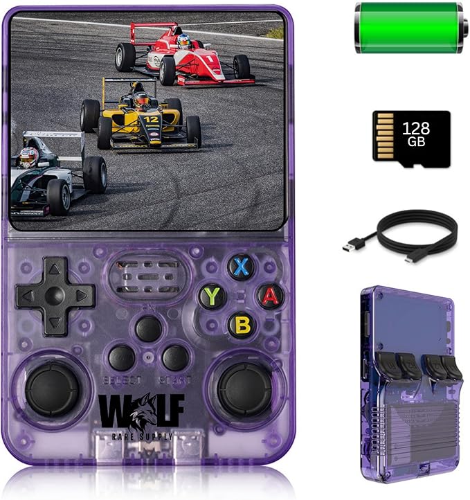 R36S Retro Handheld Game Console 128GB – 20,000+ Games, 3.5” HD IPS Screen, Portable Arcade Gaming System, 4000mAh Battery, Dual Joystick, Expandable Storage Retro Video Game Console (Skeleton Purple)