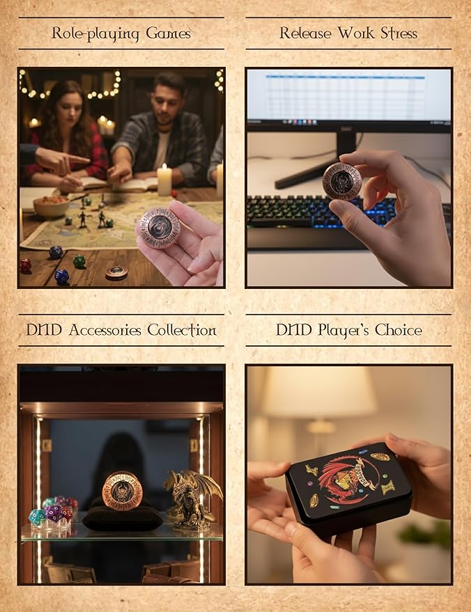 D&D Dice Set,7PCS Metal Dice for Dungeons and Dragons,Mini Dice Set with Pocket Watch Case,Role Playing Board Games Accessories (Dragon, Copper-F)