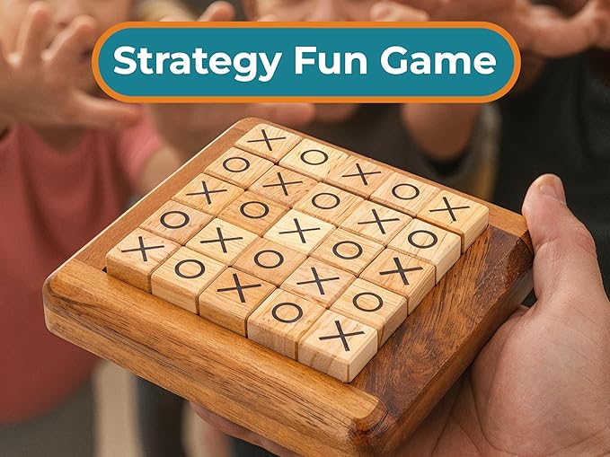 BSIRI Pushing Me Wooden Tic Tac Toe Game- Tabletop Board Games for Farmhouse Decor, Coffee Table Decor, Unique Gifts Fun Gifts for Adults. Perfect for Game Night, Table Games (5 Inch)