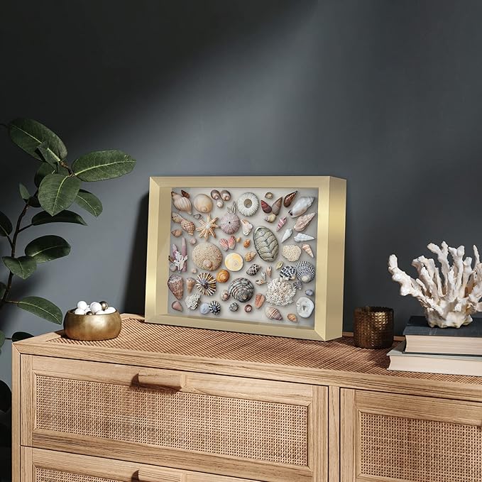Americanflat 11x14 Shadow Box Frame with Shatter-Resistant Glass - Silhouette Collection - Large Shadow Box Display Case for Tabletop and Wall Display - Gold with Soft Felt Back