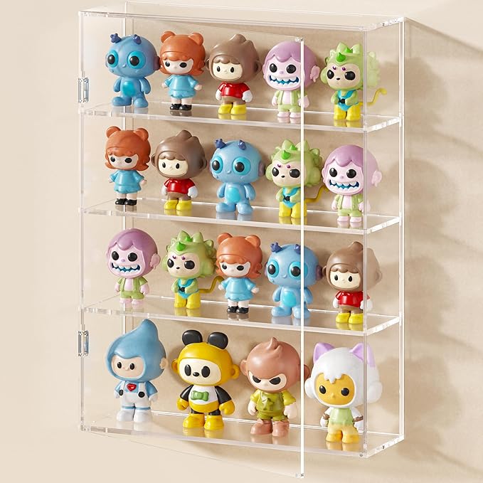 WINKINE Oversized Display Case Compatible with Funko Pop Out of Box, Acrylic Floating Shelf Wall Mounted, Clear Display Cabinet Box for Collectibles, Toys, Figure Stand Storage (Clear-4 Tier)