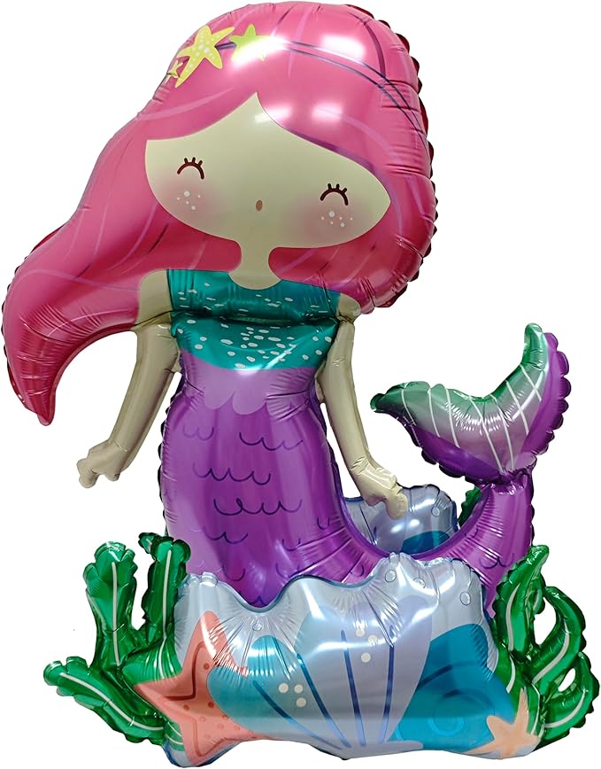 Self-Standing mermaid birthday balloon mermaid foil balloon Ocean Balloon for Girls Under The Sea Little Mermaid theme Birthday Party Baby Shower Birthday Decoration Supplies