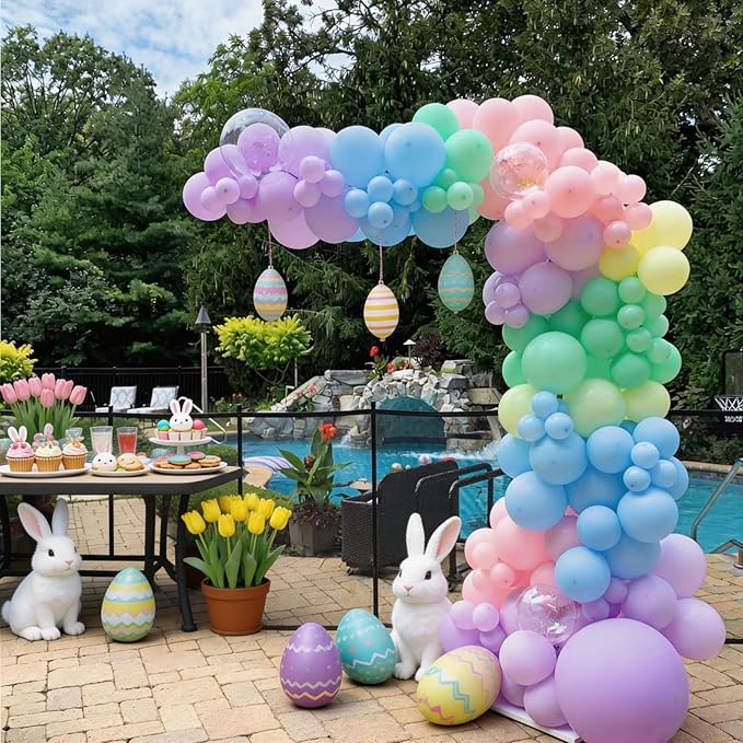 Pastel Rainbow Birthday Decorations,Easter Birthday Balloon Macaron Pink Blue Purple Green Yellow Colorful Confetti Balloons Banner Star Heart Foil Balloon for Baby Shower Easter Party