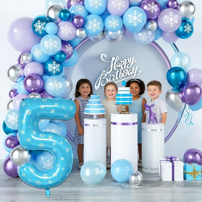 Snowflake Balloons Birthday Decorations, 40'' Frozen Number 5 Balloon for 5th Birthday Party Supplies