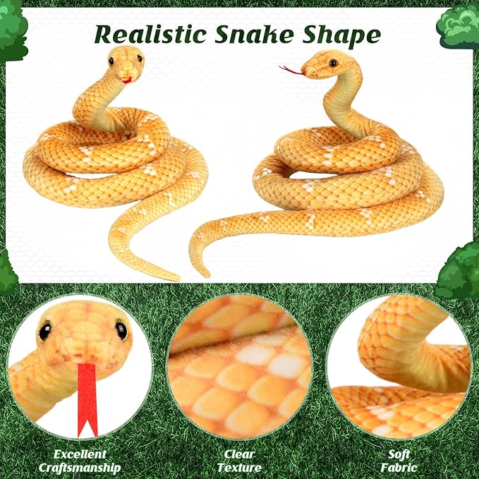Snake Plush, Stuffed Snake Animal, 71 in Large Toy Snakes for Kids, Giant Stuffed Animals Snake, Lifelike Plush Snake for Birthday Present Party Prank Prop (Yellow)