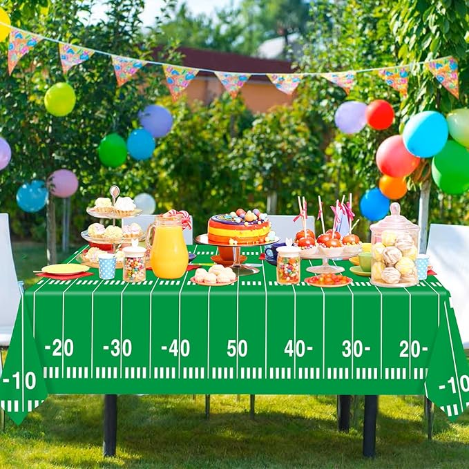 WNINK 2 Pack Football Tablecloths, Football Themed Disposable Plastic Table Cover for Birthday, Sports Party Games Decorations 54 X 108 Inch