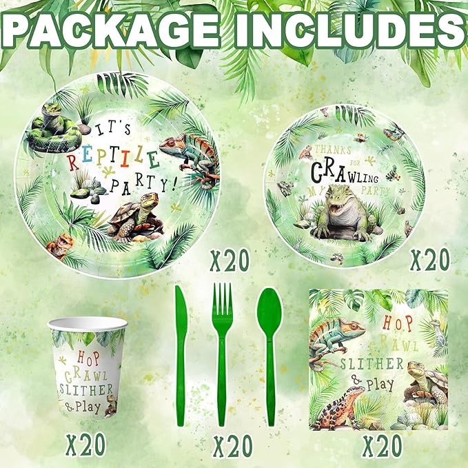Reptile Party Decorations Set - Unique Reptile Themed Party Plates, Cups, Napkins, and Cutlery for an Exciting Celebration - Disposable and Stylish Reptile Party Supplies for Birthdays and Events