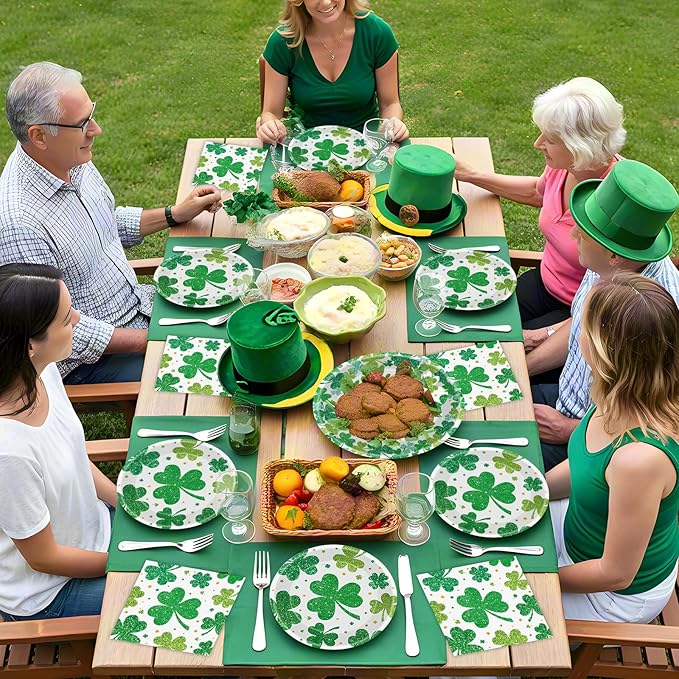 150 Pcs Happy St Patricks Day Plates and Napkins Set - Disposable St. Patrick's Day Tableware kit, Green Shamrock Paper Dinner Dessert Plates Dinnerware for St Patrick Day Party Decorations, Serve 50