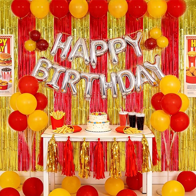 TONIFUL Gold Red Door Streamers,Black and Pink Photo Booth Backdrop Metallic Streamers Foil Fringe Curtain for Birthday,New Year,Graduation,Grad,Baby Shower Party Streamers Decoration