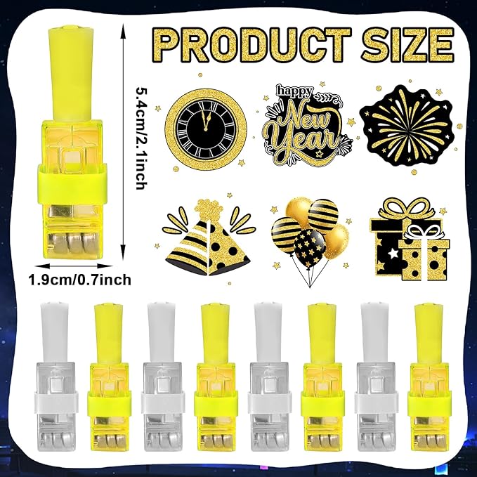 36PCS Happy New Year Finger Lights Happy New Year Eve Party Favors Glow in the Dark Light Up Finger Lights Black Gold Toys Bulk for Kids Birthday Party Goodie Bag Stuffer Birthday Gift Classroom Prize