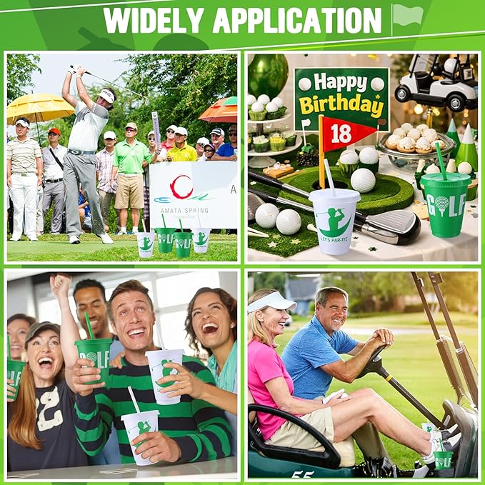 Sieral 30 Pcs Golf Cups with Straws and Lids, 16 oz Reusable Plastic Tumblers Golf Ball Party Cups Iced Coffee Travel Mug for Theme Party Favors Birthday Decorations