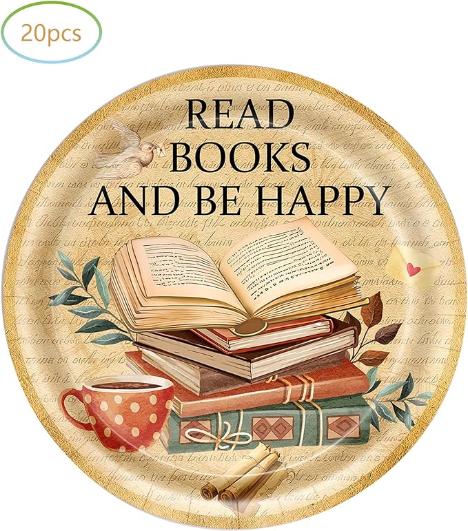 Book Birthday Party Supplies, include 20 Plates and 20 Napkins, for Vintage Book Club Library Reading Party Decorations