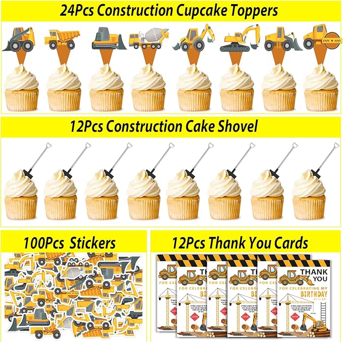 232PCS Construction Birthday Party Supplies Decorations Favors, Construction Theme Toys for Goodie Bag Stuffer, Pinata Filler Gifts