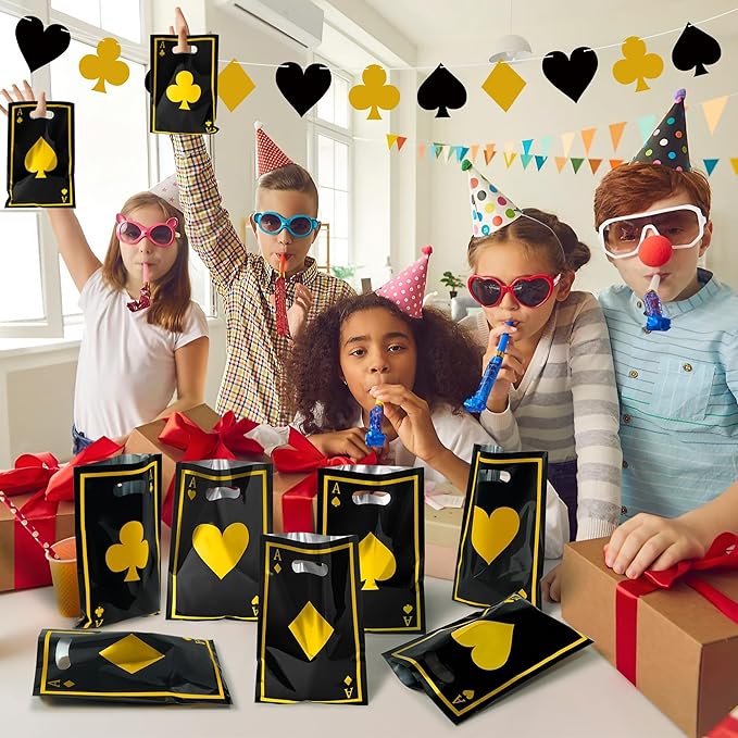 Casino Party Favor Bags - 60Pcs Black and Gold Casino Goody Candy Treat Gifts Bags, Las Vegas Poker Themed Party Decorations for Adults Kids Birthday Indoor Game Events Supplies